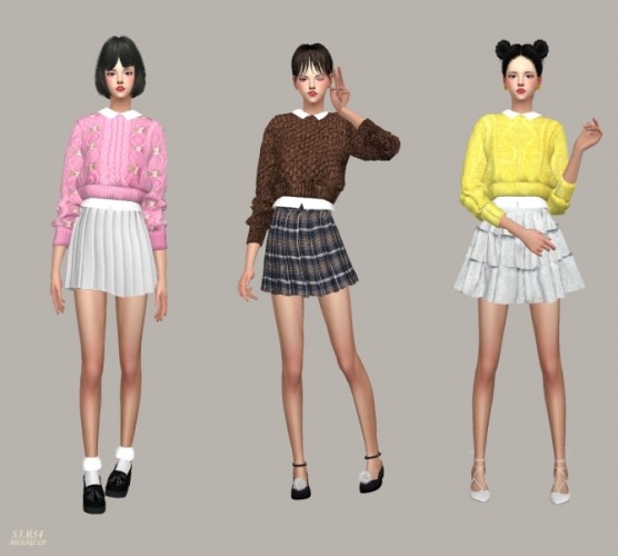 Crop Knit Sweater With Shirts At Marigold » Sims 4 Updates