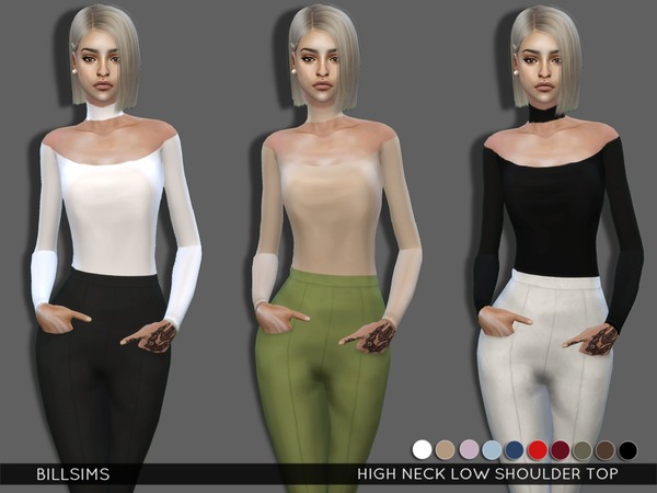 Sims 4 High Neck Low Shoulder Top by Bill Sims at TSR