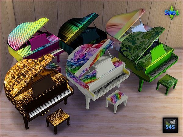 Sims 4 6 recolored pianos set by Mabra at Arte Della Vita