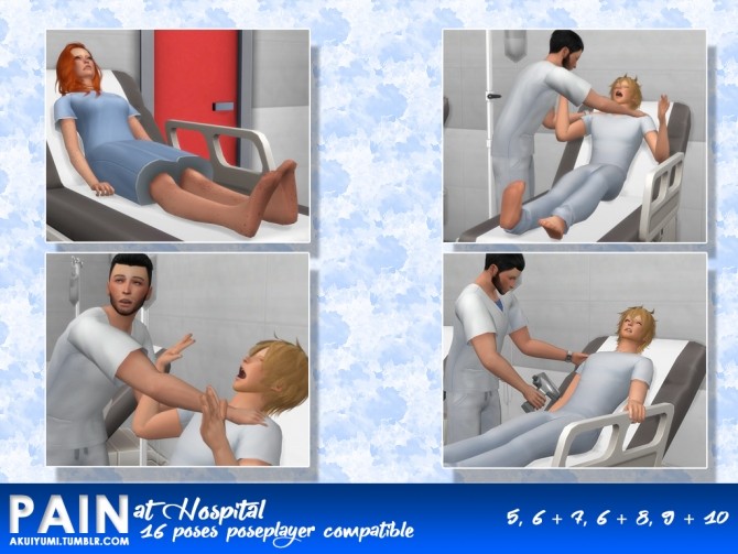 Sims 4 PAIN HOSPITAL 16 POSES by Akuiyumi at SimsWorkshop