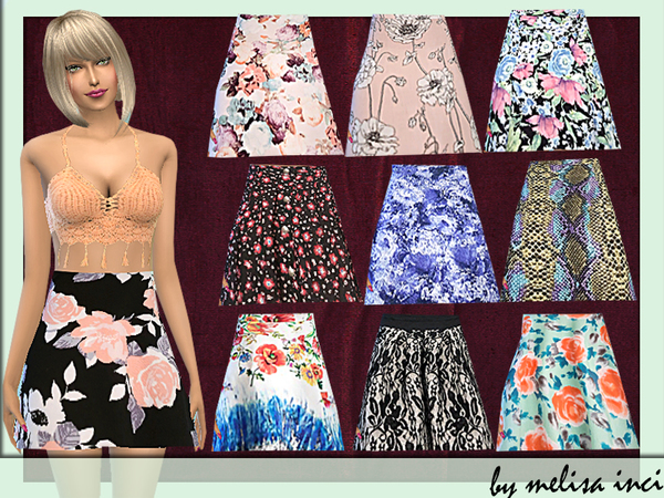 Sims 4 Floral Print Scuba A Line Skirt by melisa inci at TSR