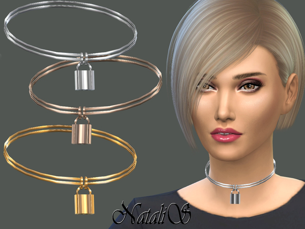 Sims 4 Lock Pendant Choker by NataliS at TSR