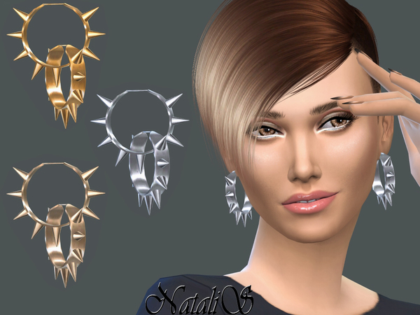 Sims 4 Spikes wide hoop earrings by NataliS at TSR
