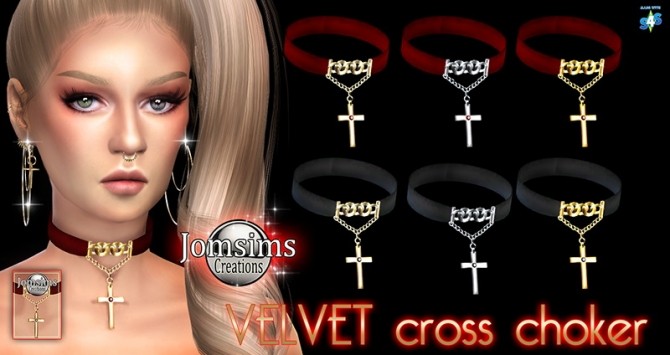 Sims 4 Velvet cross choker at Jomsims Creations