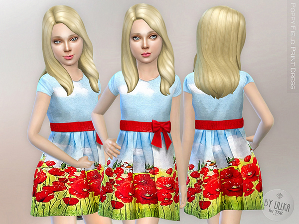 Sims 4 Poppy Field Print Dress by lillka at TSR