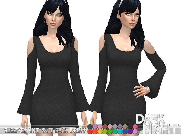 Sims 4 Sleeves Cut Out Back Dress by DarkNighTt at TSR