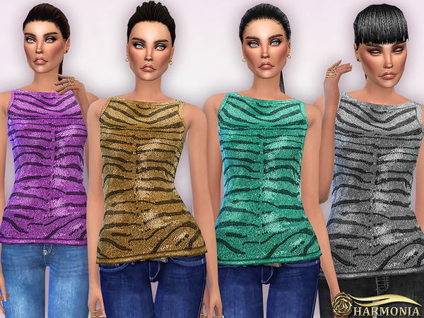 Sims 4 Crystal Embellished Zebra Print Top by Harmonia at TSR