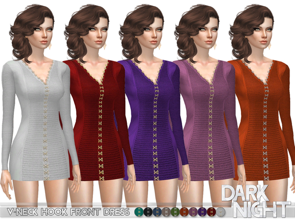 Sims 4 V Neck Hook Front Dress by DarkNighTt at TSR