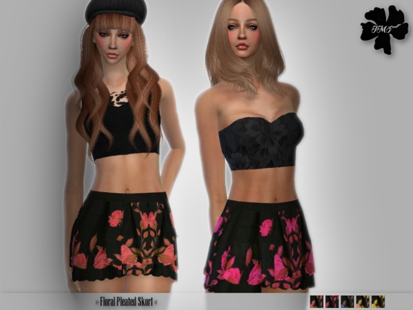 Sims 4 IMF Floral Pleated Skirt by IzzieMcFire at TSR