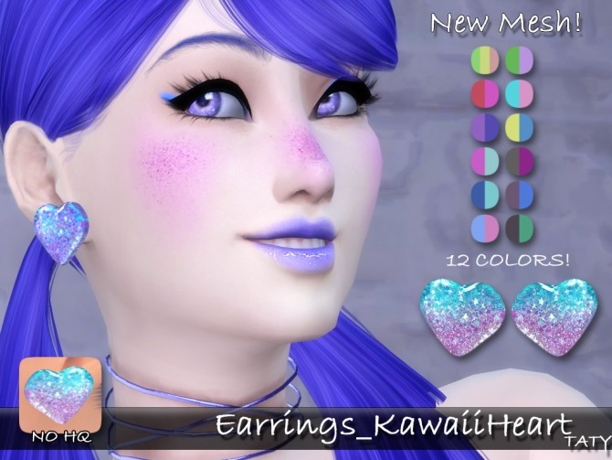 Sims 4 Kawaii Heart Earrings by Taty at SimsWorkshop