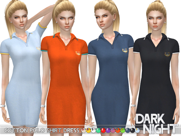Sims 4 Cotton Polo Shirt Dress by DarkNighTt at TSR