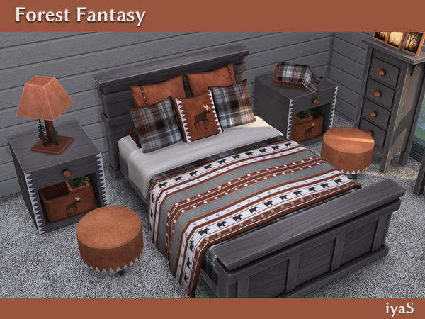 Sims 4 Forest Fantasy log cabin bedroom by soloriya at TSR