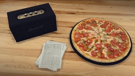 Marshall Stanmore recolors + Pizza + Stack of papers at MXIMS
