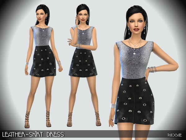 Sims 4 Leather Skirt Dress by Paogae at TSR