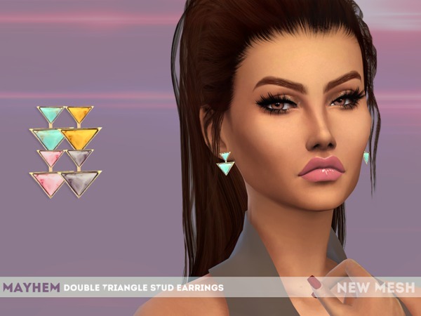 Sims 4 Double Triangle Stud Earrings by mayhem sims at TSR