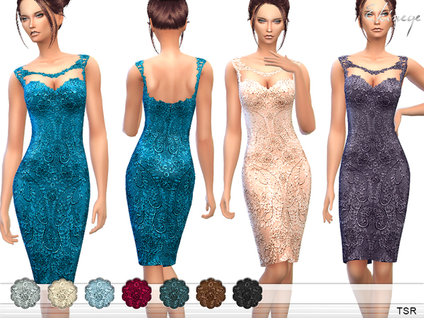 Sims 4 Paisley Patterned Lace Dress by ekinege at TSR