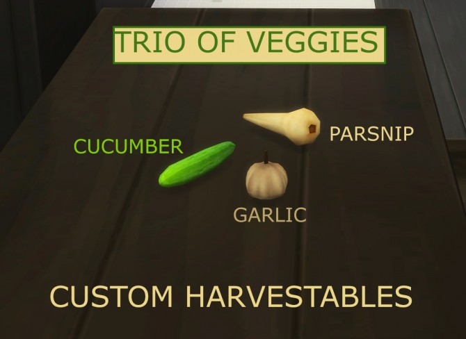 Sims 4 Trio of Veggies Custom Garlic, Parsnip and Cucumber by icemunmun at Mod The Sims