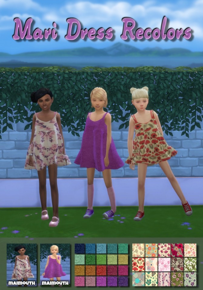 Sims 4 Child Loose Fit Mari Dress Recolors at Maimouth Sims4