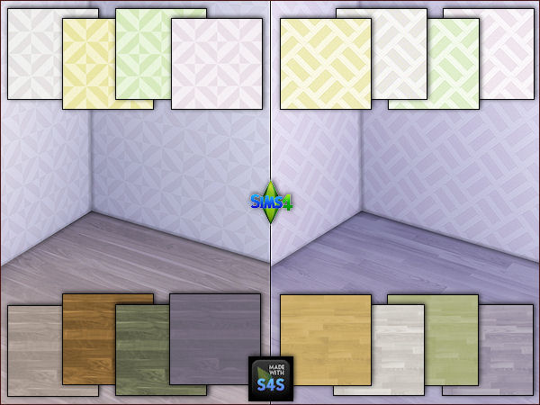 Sims 4 4 sets with 2 wallpapers and wooden floors by Mabra at Arte Della Vita