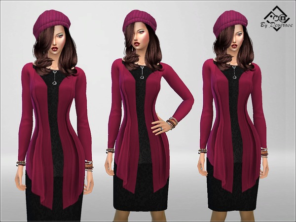 Sims 4 Dress with Cardigan by Devirose at TSR