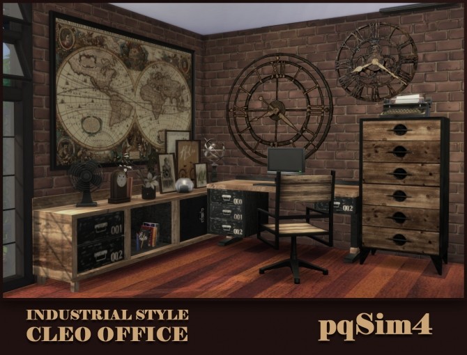 Sims 4 Cleo Office Industrial Style by Mary Jiménez at pqSims4