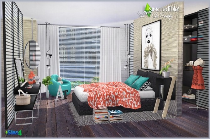 Sims 4 Go Trendy bedroom & Add ons (Free + Pay) at SIMcredible! Designs 4