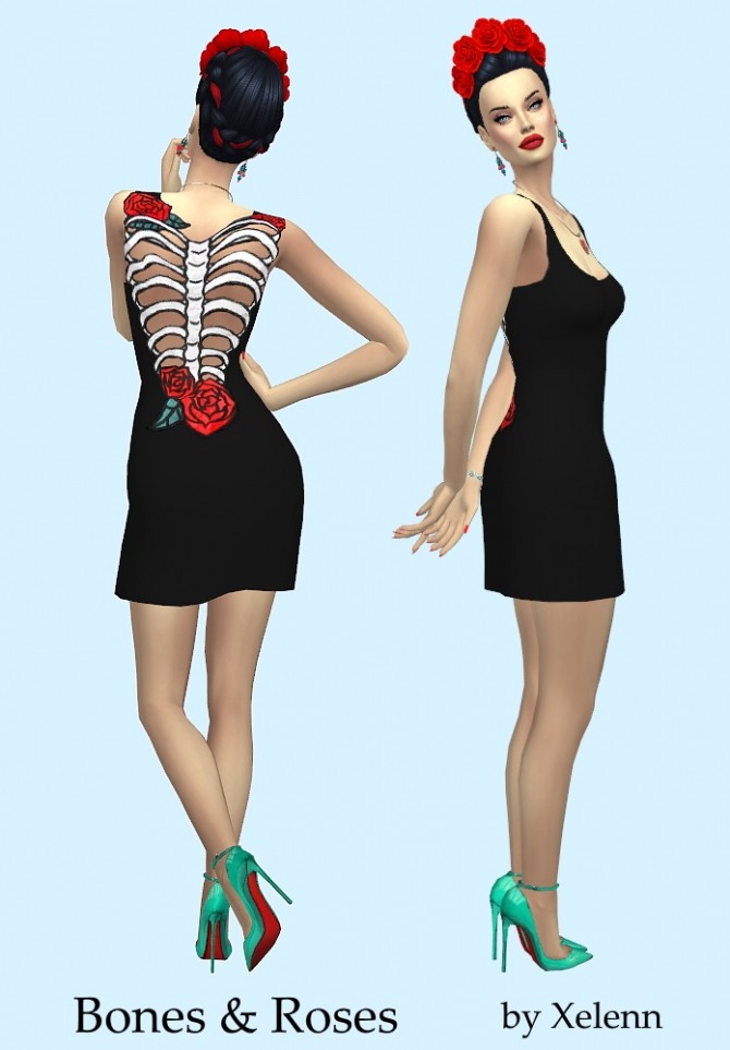 Sims 4 Bones & Roses dress at Xelenn