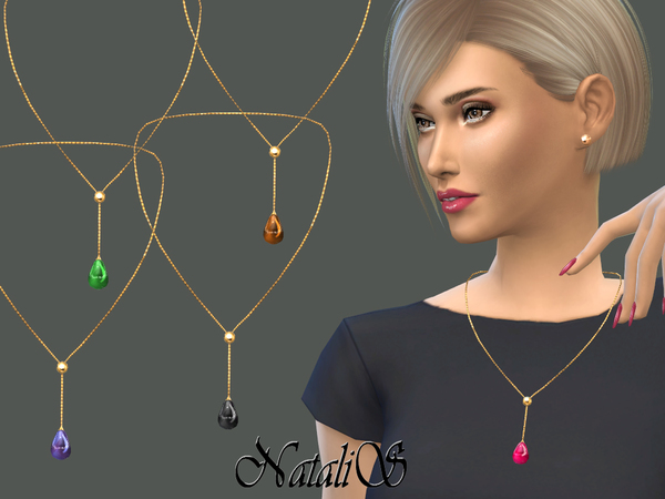 Sims 4 Teardrop cabochon necklace by NataliS at TSR
