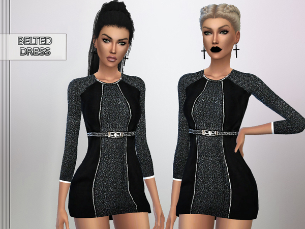 Sims 4 Belted Dress by Puresim at TSR