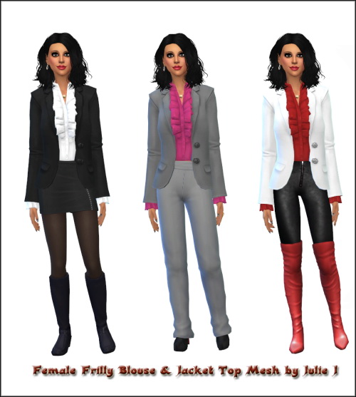 Sims 4 Female Jacket & Frilly Blouse at Julietoon – Julie J