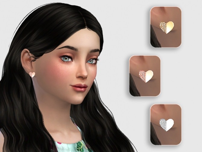 Sims 4 Diamond Stud Heart Earrings For Kids at Giulietta