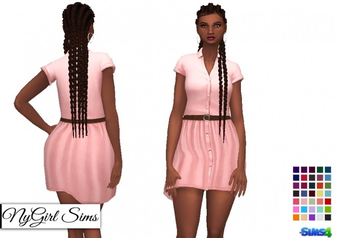Sims 4 Collared Button Down Dress with Belt at NyGirl Sims