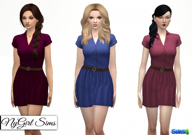 Sims 4 Collared Button Down Dress with Belt at NyGirl Sims