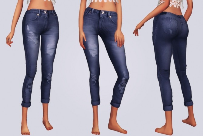 Sims 4 Chisami Cuffed Ripped Jeans recolors at Elliesimple