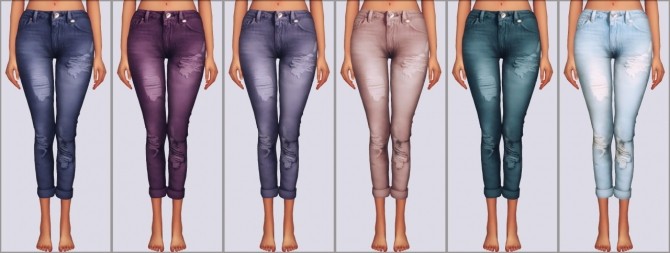 Sims 4 Chisami Cuffed Ripped Jeans recolors at Elliesimple