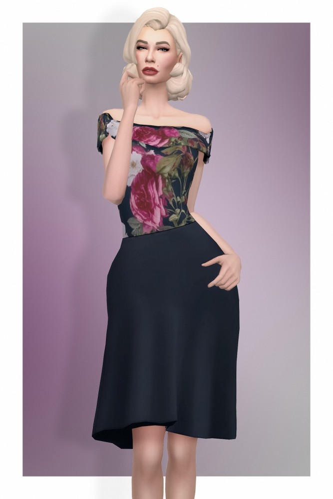 Sims 4 Dress Off The Shoulder Vintage Florals at Busted Pixels
