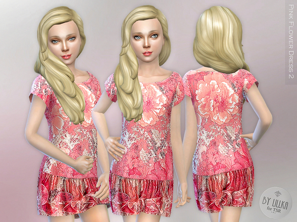 Sims 4 Pink Flower Dress 2 by lillka at TSR