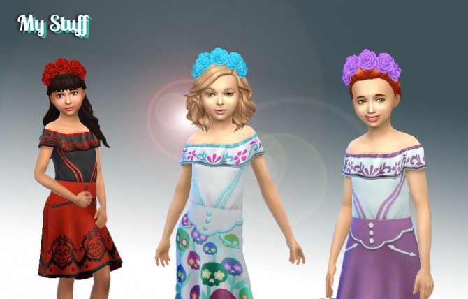Sims 4 Dress Off Shoulder + Flowers Conversion at My Stuff