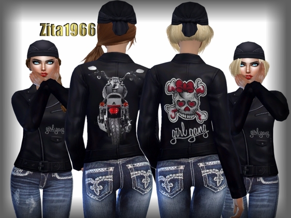 Sims 4 GIRL GANG leather jacket by ZitaRossouw at TSR