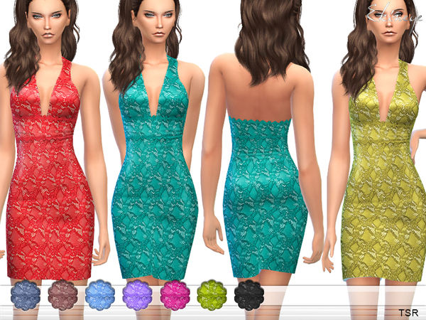 Sims 4 Lace Overlay Halter Dress by ekinege at TSR