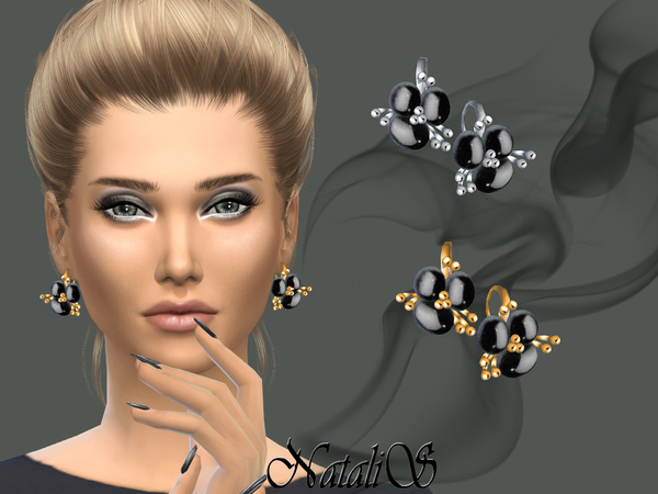 Sims 4 Onyx flower earrings by NataliS at TSR