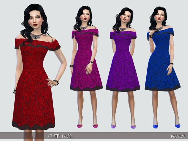 Sims 4 Cute romantic lace dress by Paogae at TSR
