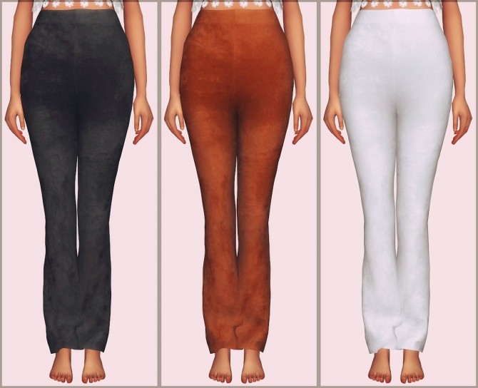 Sims 4 Faux Suede Flared Pants by Chisami at Elliesimple