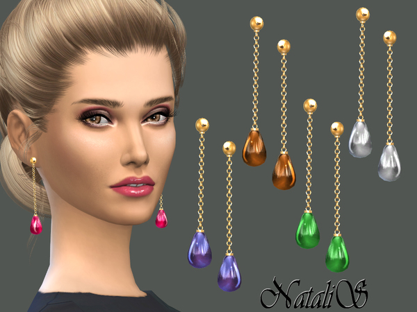 Sims 4 Teardrop cabochon earrings by NataliS at TSR