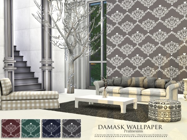 Sims 4 Damask Wallpaper by Pralinesims at TSR
