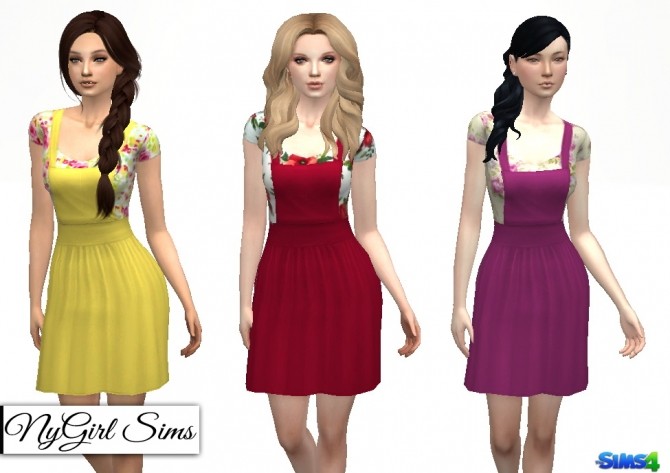 Sims 4 Overall Dress with Floral Tee at NyGirl Sims