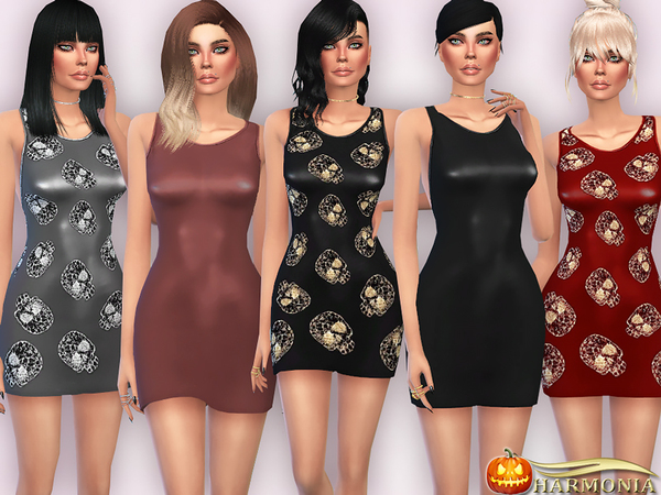 Sims 4 Form fitting Dress in Faux Leather by Harmonia at TSR