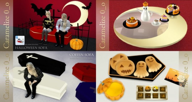 Sims 4 Halloween Set (clutter, sofa, coffee table) at Caramelize
