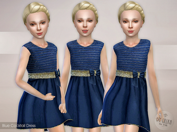 Sims 4 Blue Cocktail Dress by lillka at TSR