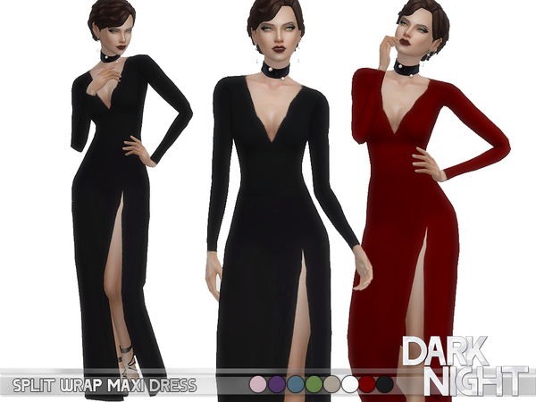 Sims 4 Split Wrap Maxi Dress by DarkNighTt at TSR